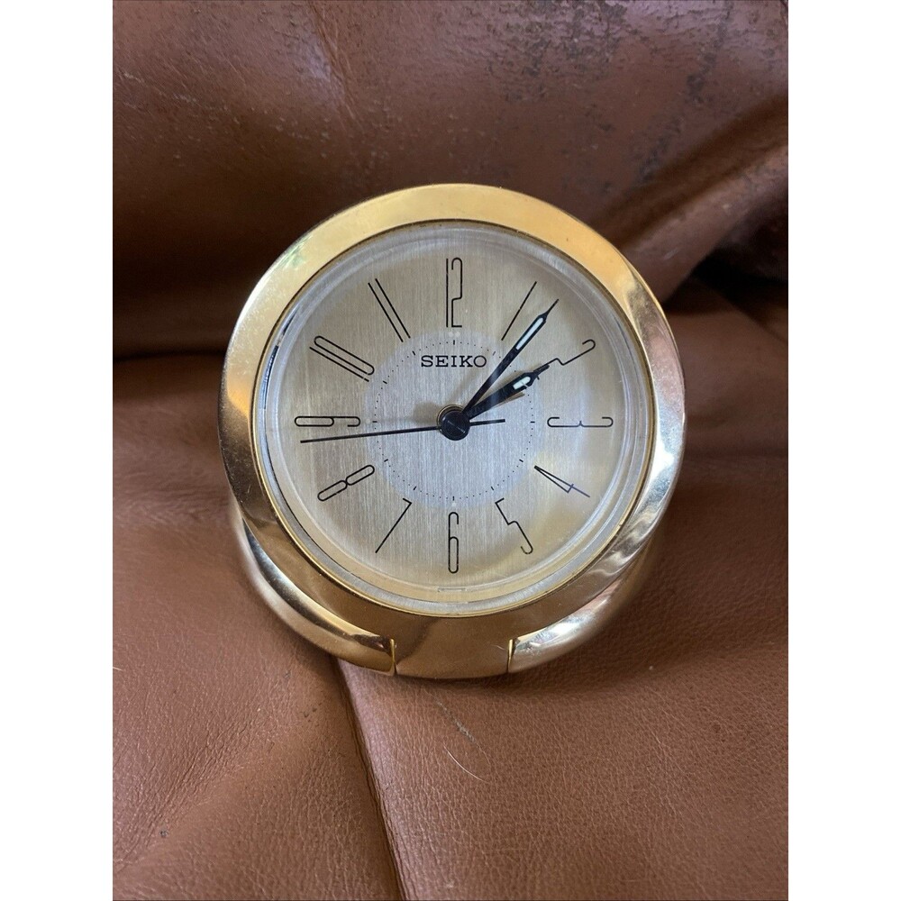 Seiko Vintage Quartz Folding Travel Alarm Clock Gold Tone. Made In Thailand